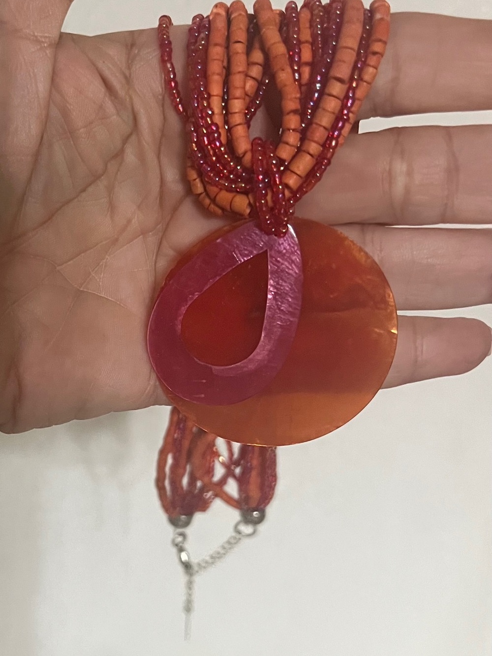 Vintage Coldwater Creek Orange and Red Multi-Strand Bead Necklace with Pendant - Picture 3 of 8